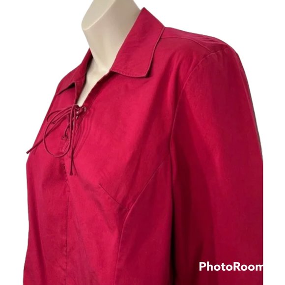 EXPRESS Stretch Red Lace-Up Front 3/4 Sleeve Blouse EUC SIZE 11/12 (M/L) - Picture 2 of 6
